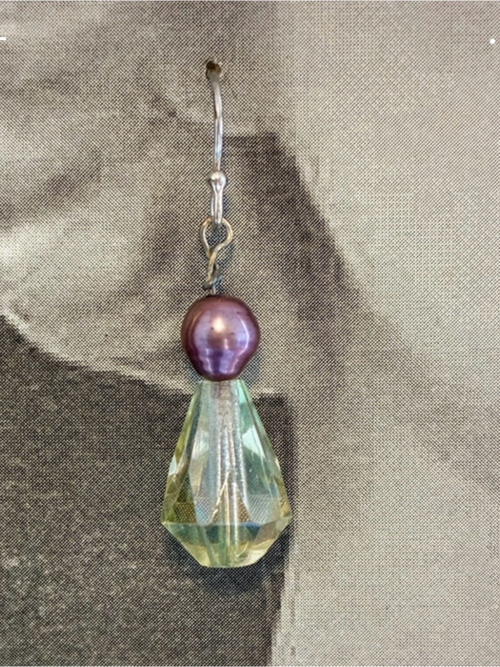 Violet freshwater pearl earrings with vintage crystal drop on sterling ear wires